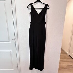 Donna Morgan Womens Jumpsuit Black With White Accents Size 4 Work Classic